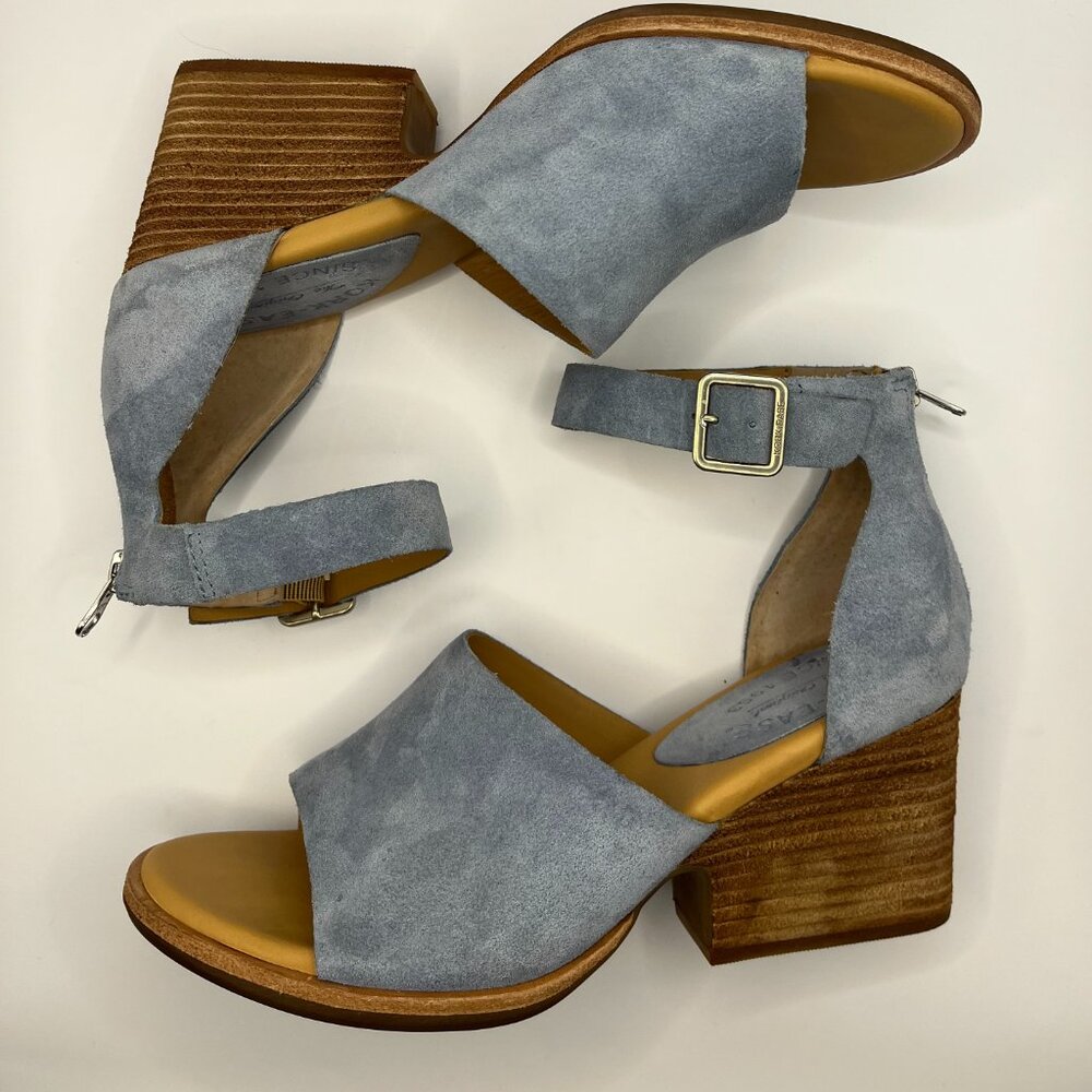 Kork-Ease Blue/Gray Suede Ankle Strap Heels - Picture 3 of 6